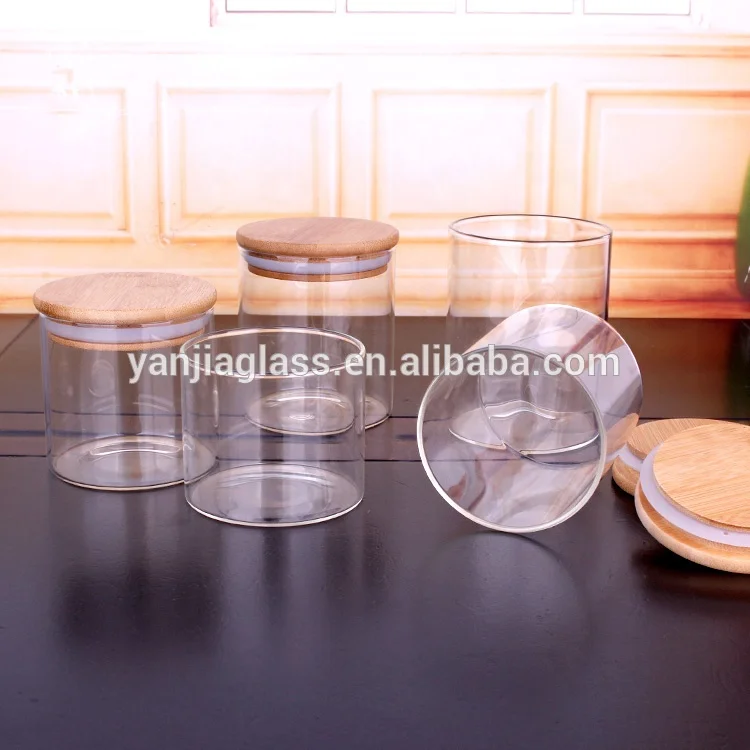 borosilicate jars bamboo lids stocked 450ml cylinder glass jar food grade