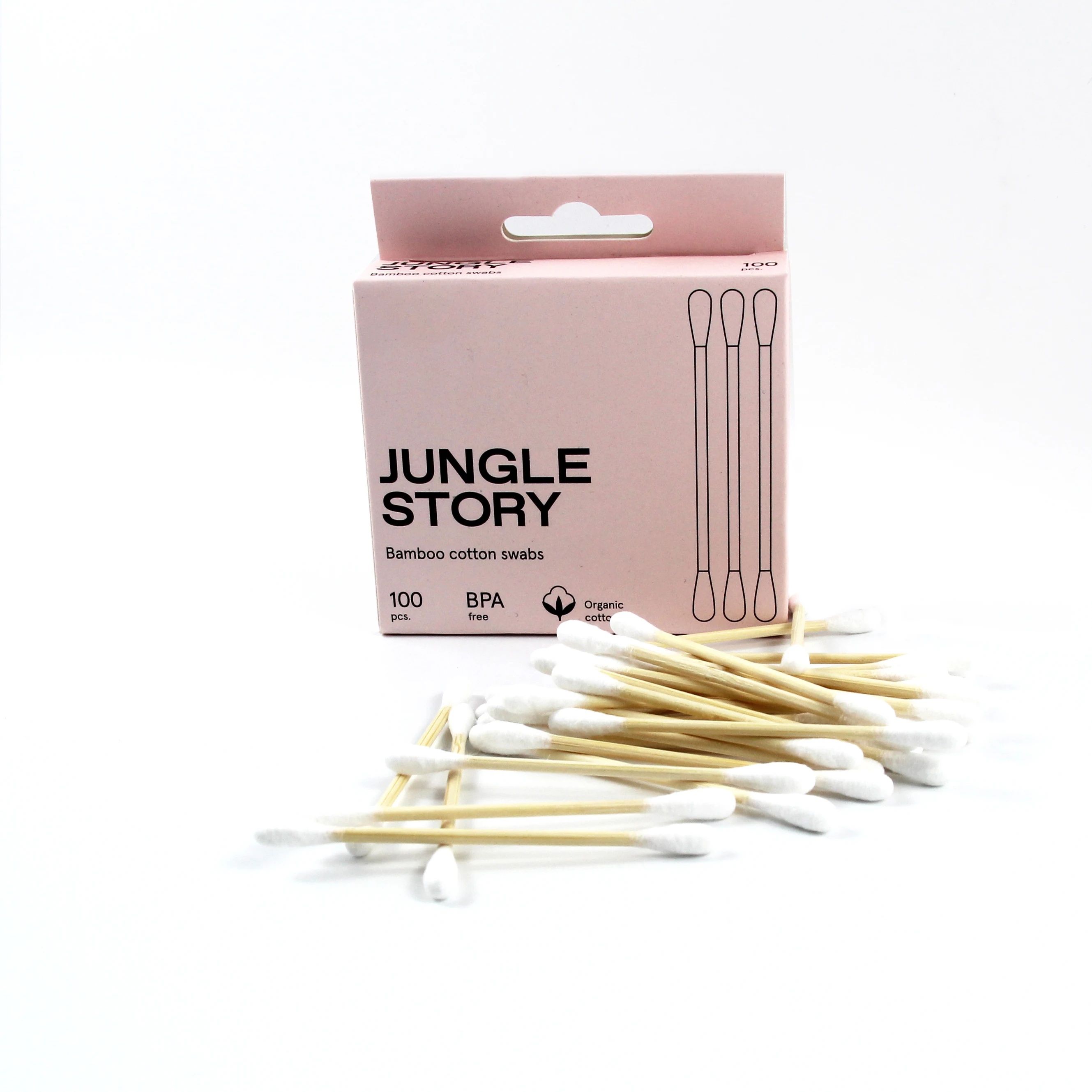 Хлопковый q-образный бамбуковый тампон, биоразлагаемая картонная коробка