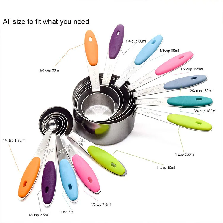 12Pcs Measuring Cups Spoons Set Stainless Steel Kitchen Cooking Measurement  Tool