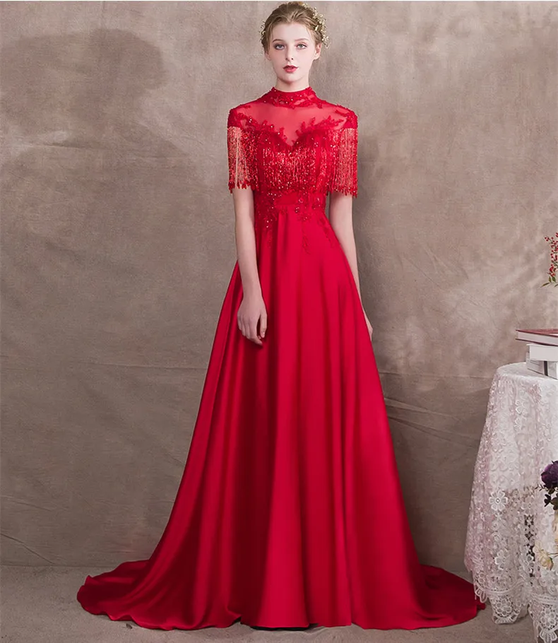 chinese dress ladies Zapaka Women Red Long Prom Dress A Line Spaghetti Straps Formal Dress with Appliques, Red / US16W