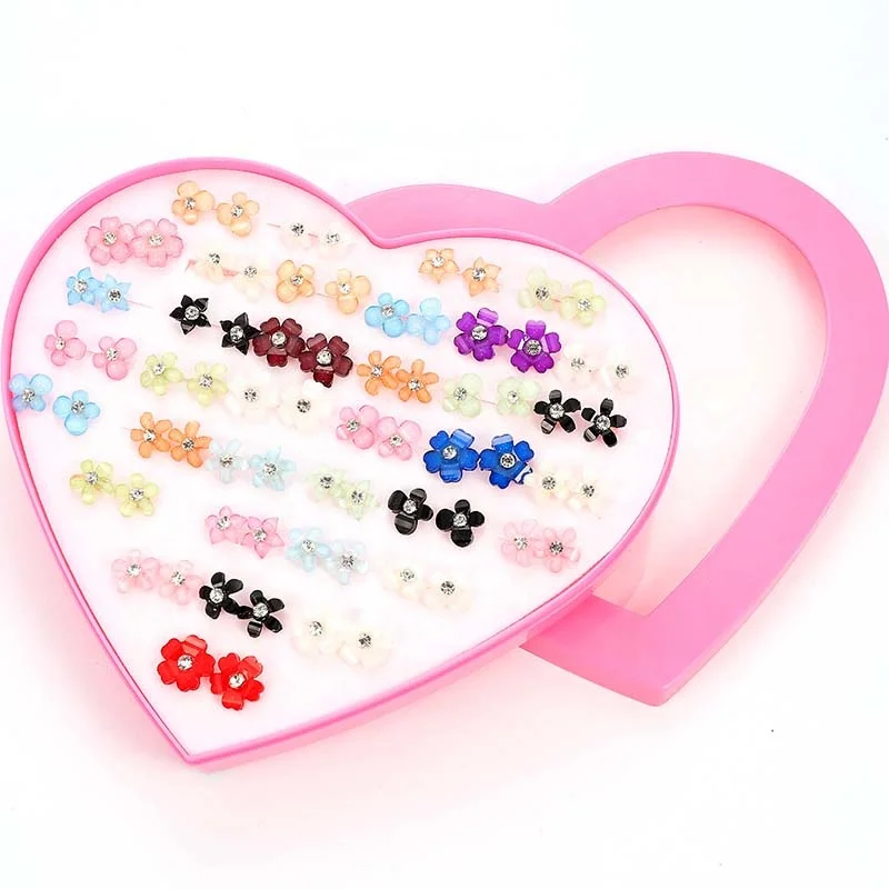 Wholesale 30 Pairs Fashion Cute Crystal Mixed Star Heart Leaf Shaped Stud Earrings  Set For Children From malibabacom