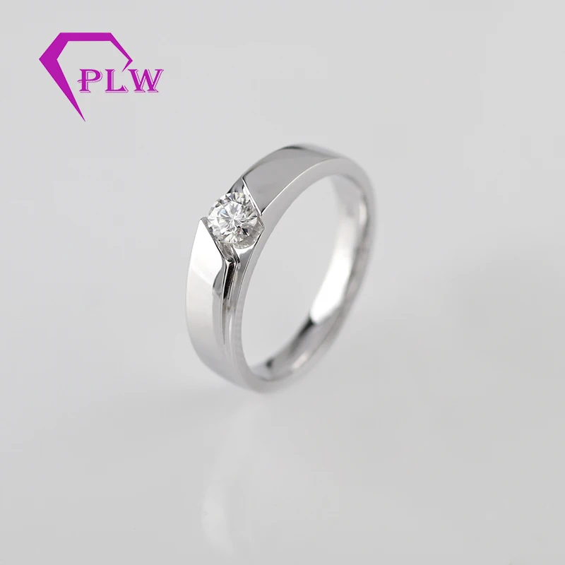 Design Classic Style Ring for Men Small Moissanite Diamond Band Finger Ring Jewelry in White Gold
