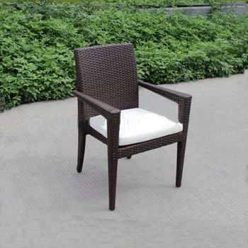 Hot Sell Outdoor Restaurant Furniture Plastic Rattan Stackable Dining Arm Chair