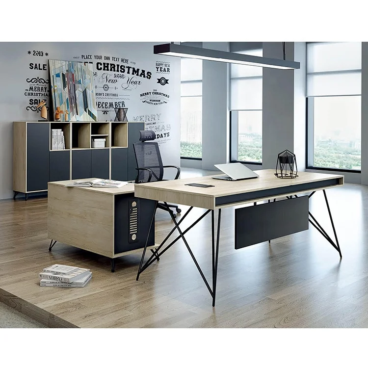 Metal Stainless Steel Table Leg Boss Manager CEO L Shape Melamine Modern Executive Office Desk