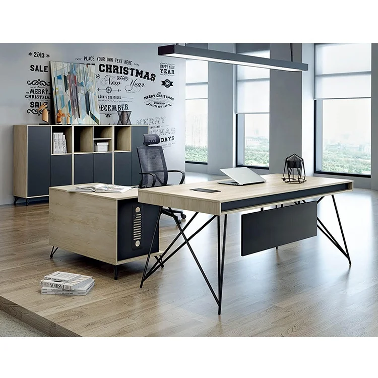 Logam Stainless Steel Kaki Meja Bos Manajer CEO L Bentuk Melamin Meja Kantor Eksekutif Modern