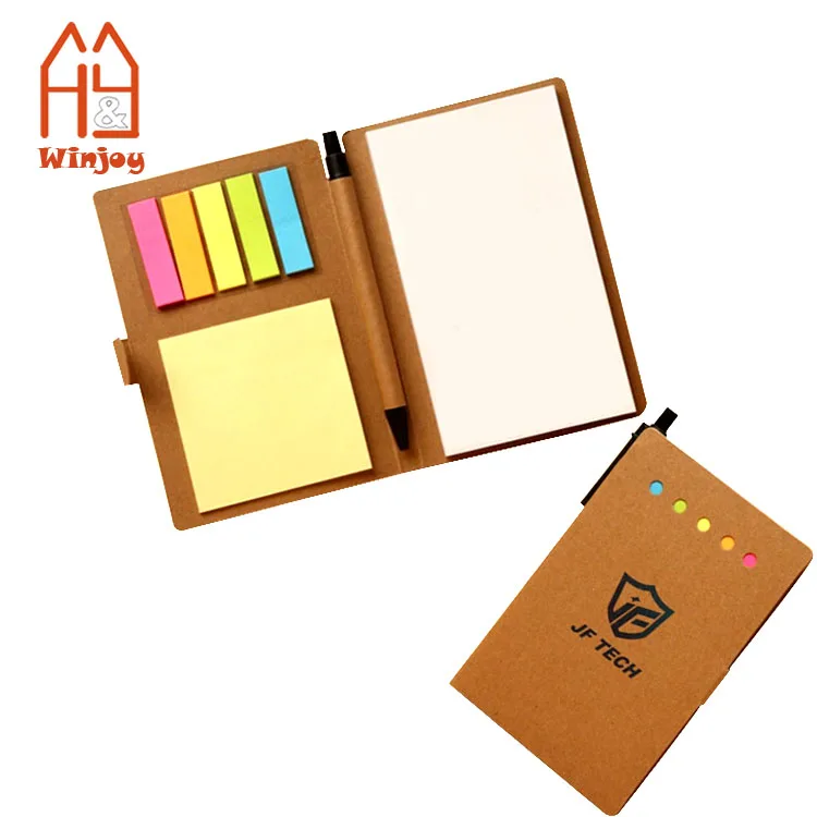 Рекламный экологически чистый блокнот из переработанной крафт-бумаги с ручкой для записей Стикеры школы и офиса.