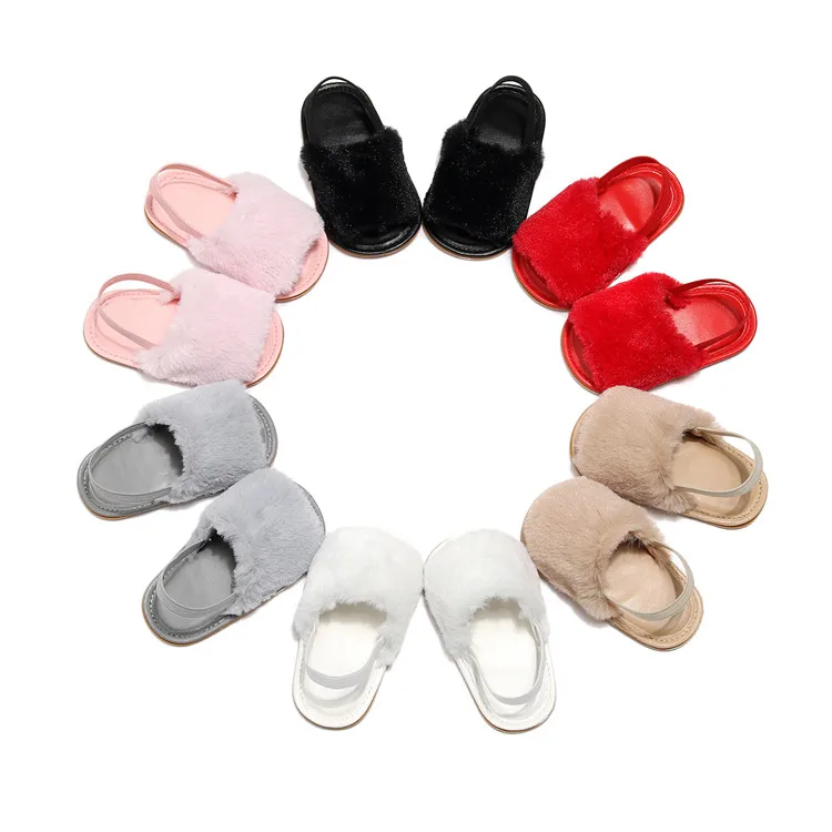 HONGTEYA Baby Girls Sandals Soft Soled Faux Fur Infant Toddler Summer Baby Moccasins Shoes Slippers 