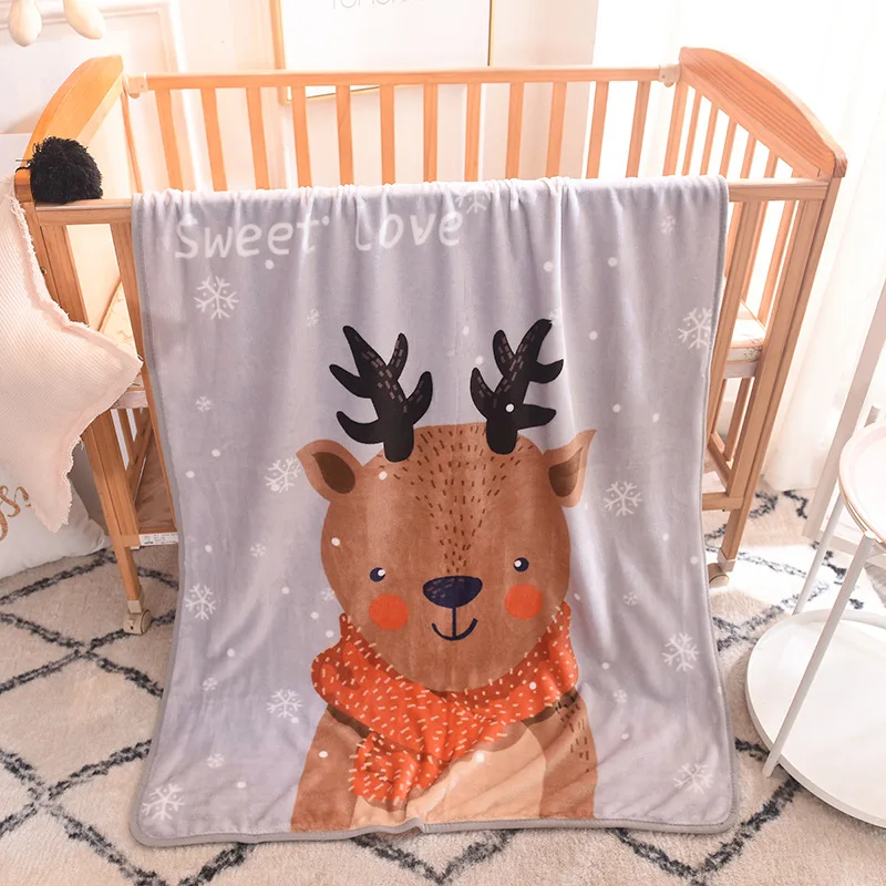 
High Quality Custom Baby Cool Summer Coral Woollen Blanket Cute Cartoon Deer Children Flannel Blanket 