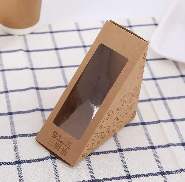Custom Triangular Shape Kraft Paper Sandwich Food Packaging Container Box Korean Sandwich Box