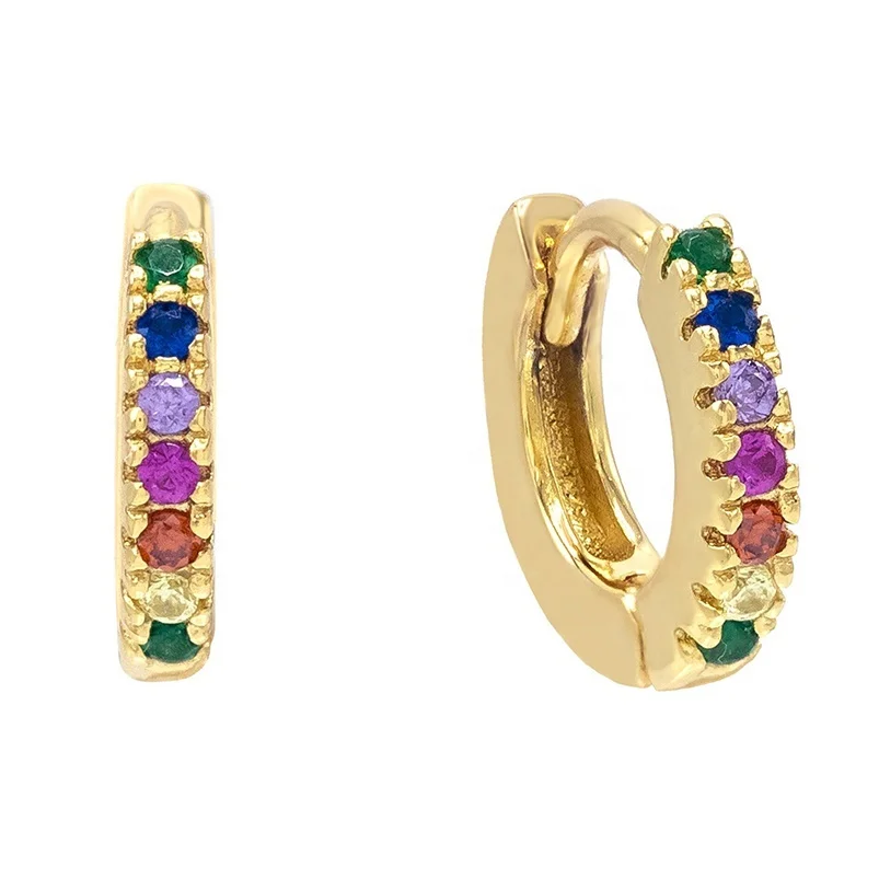 Boucles D'oreilles Créoles Huggie Turquoise Et Zircon – Plaqué Or Jaune