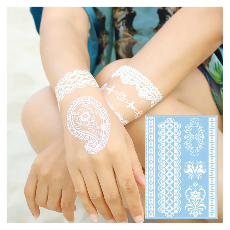 Wedding Bridal Henna White Lace Temporary Tattoo Sticker - Buy Tatouage De  Dentelle Product on 