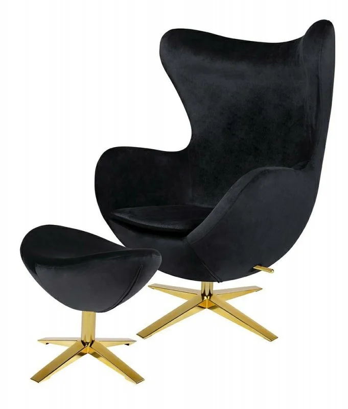 Modern Velvet Swivel Egg Chair with Footstool for Dining PU Leather for Restaurant and Home Living Room Furniture