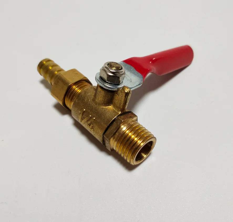 3/8" BSP Female to 10mm Hose Barb Brass Ball Valve Pipe Fitting Red Lever Handle 