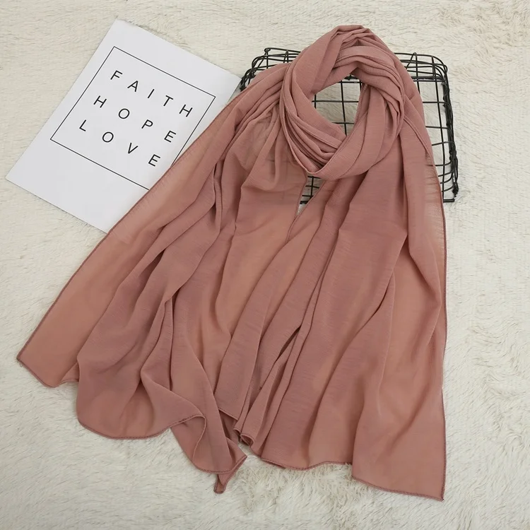 Cheap Bulk 23 Colors Lady Tiny Wrinkle Chiffon Scarves Women Plain Muslim Scarf Chiffon