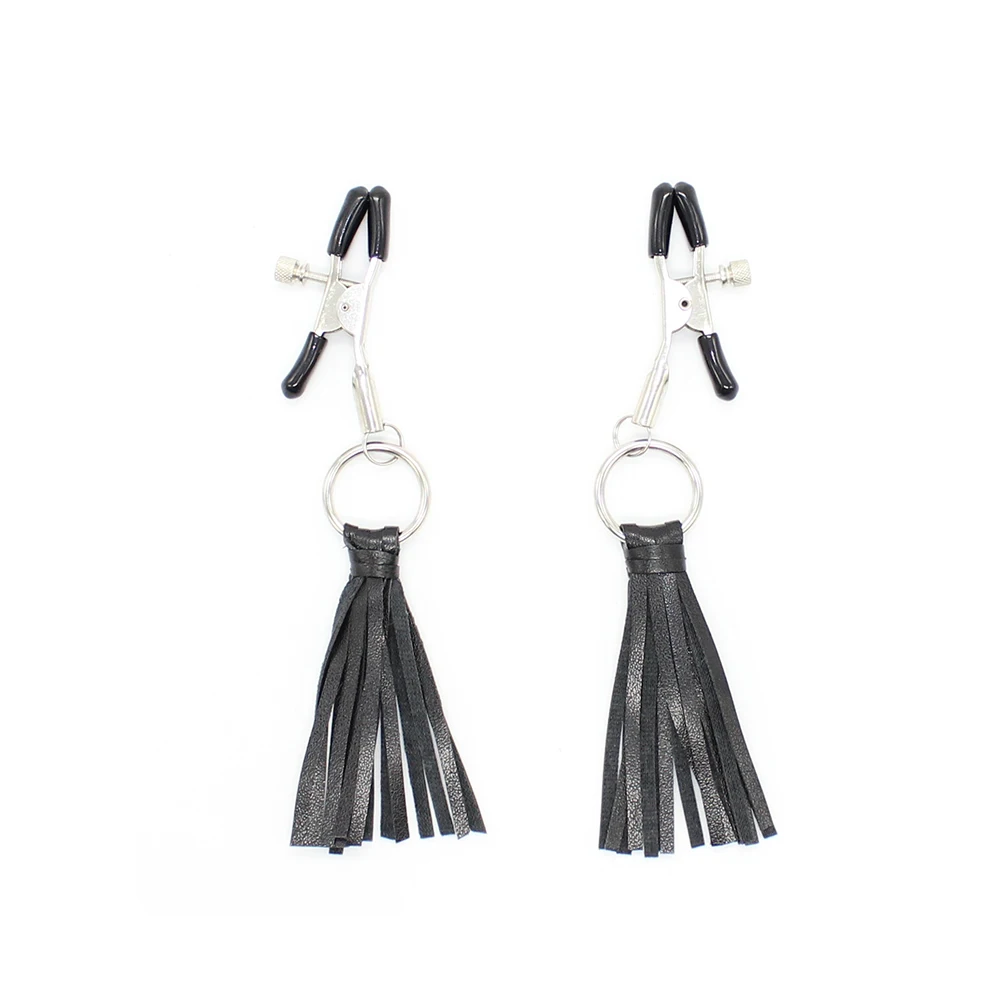 new leather tassel metal short nipple clip sex restraint nipple