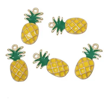 Gold Enameled Pineapple Charms Yellow Pineapple Fruit Pendants Gold Plated Enamel Pineapple Charms Pendants Jewelry Supplies