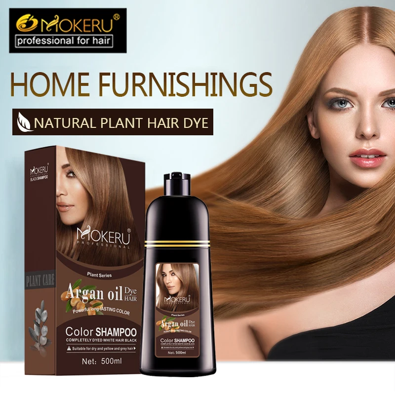 OEM Customize Wholesale Mokeru Natural Argan Oil Extract Fast Hair Color Shampoo for Women Dry Hair Dye Permanent Shampoo