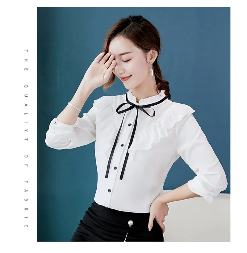 Wholesale Blanco camisa manga larga camisas coreano volantes Mujer Streetwear delgada blusa Chiffon elegante señoras Tops From m.alibaba.com