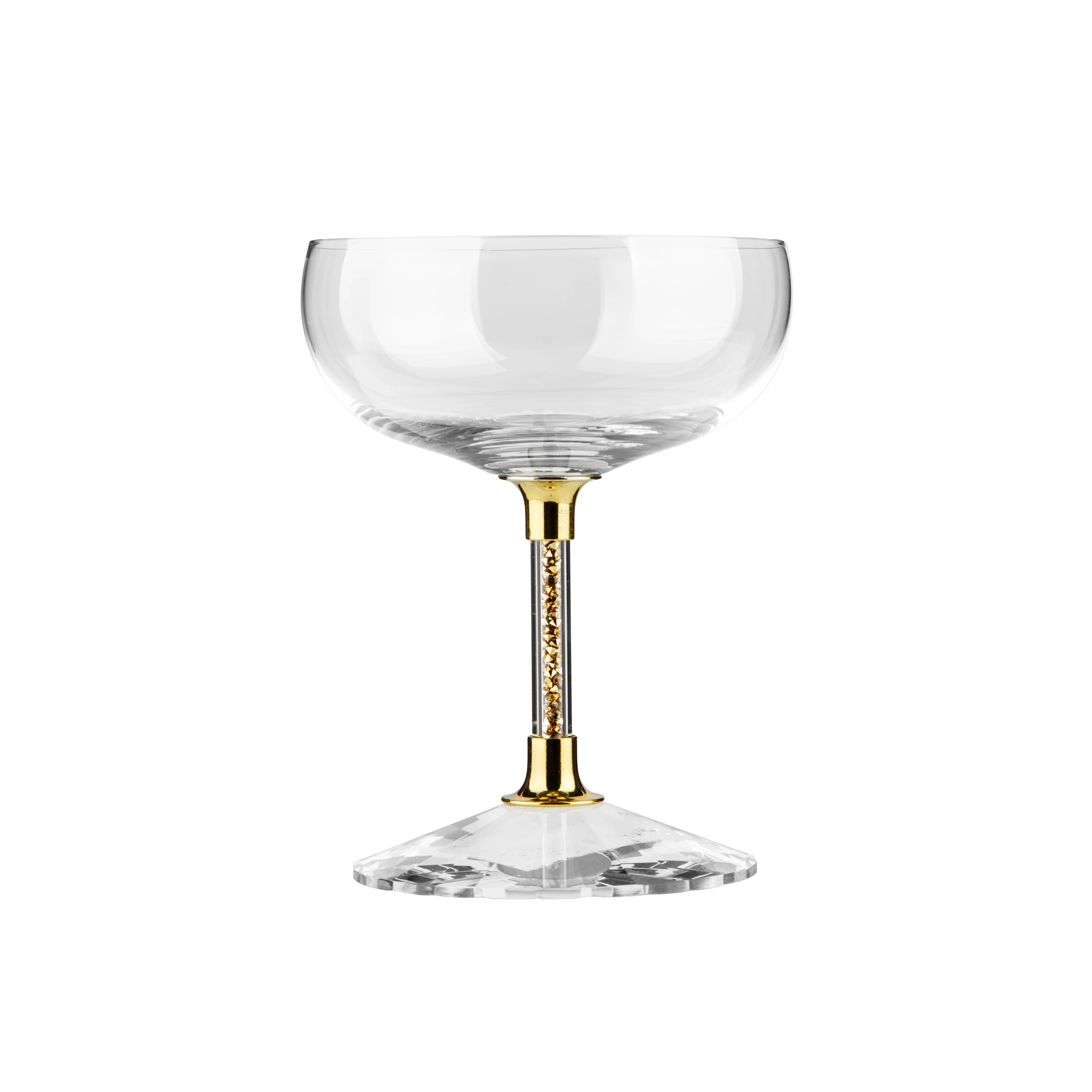gold color diamond stem coupe champagne wine glass /wide bowl