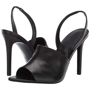 Customize Cheap Price Open Toe Black PU Leather High Heels Thin Heel Sandals for Ladies and Women