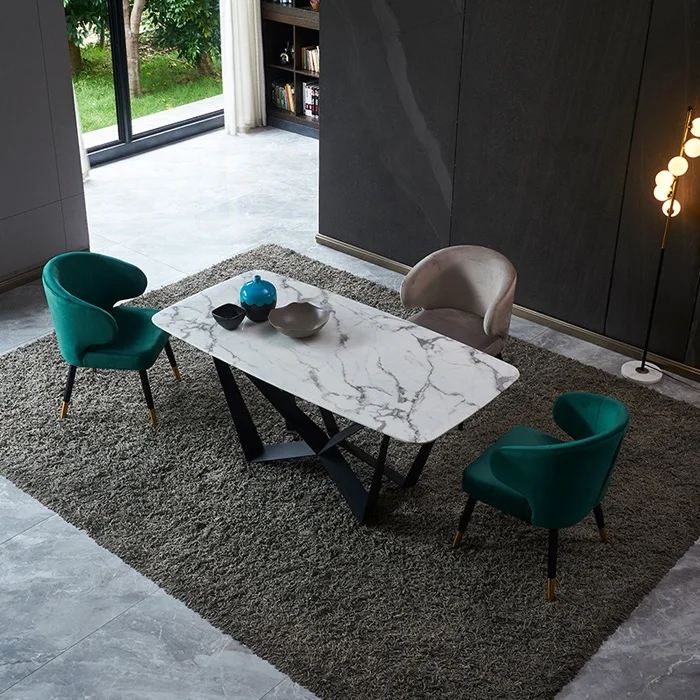 Foshan Furniture Modern Luxury Dining Table Set Marble Top Gold Stainless  Steel Round Marble Dining Table with Chairs