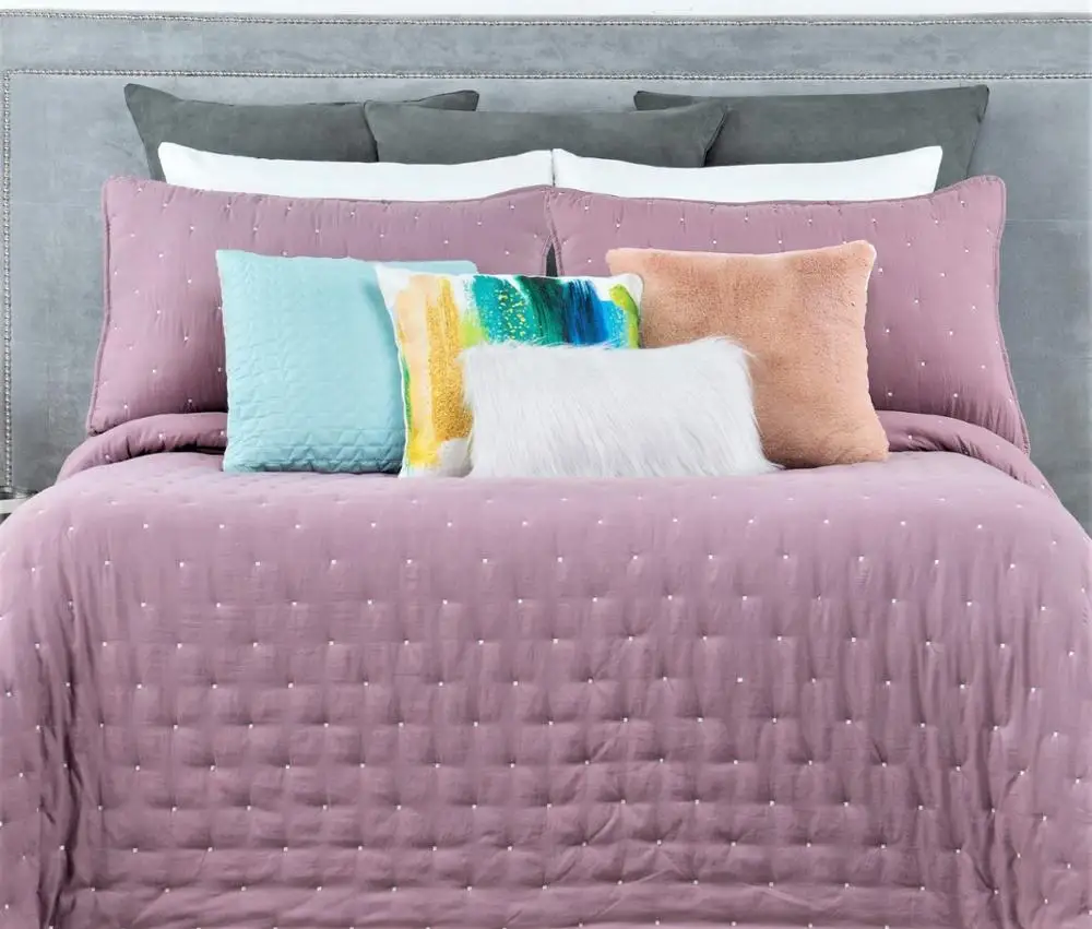 Однотонное роскошное покрывало с вышивкой 3 шт. стеганое для кровати мягкой