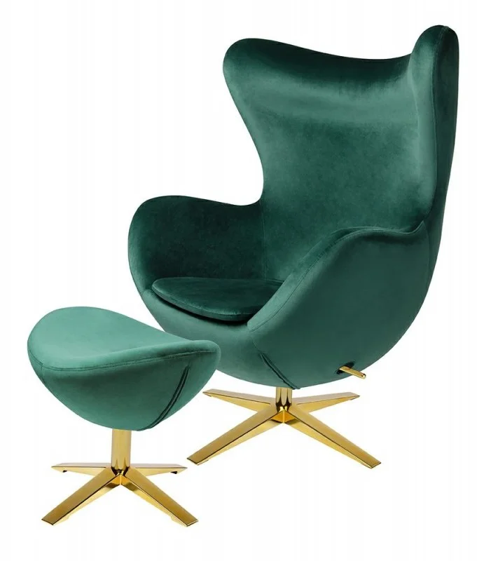 Modern Velvet Swivel Egg Chair with Footstool for Dining PU Leather for Restaurant and Home Living Room Furniture