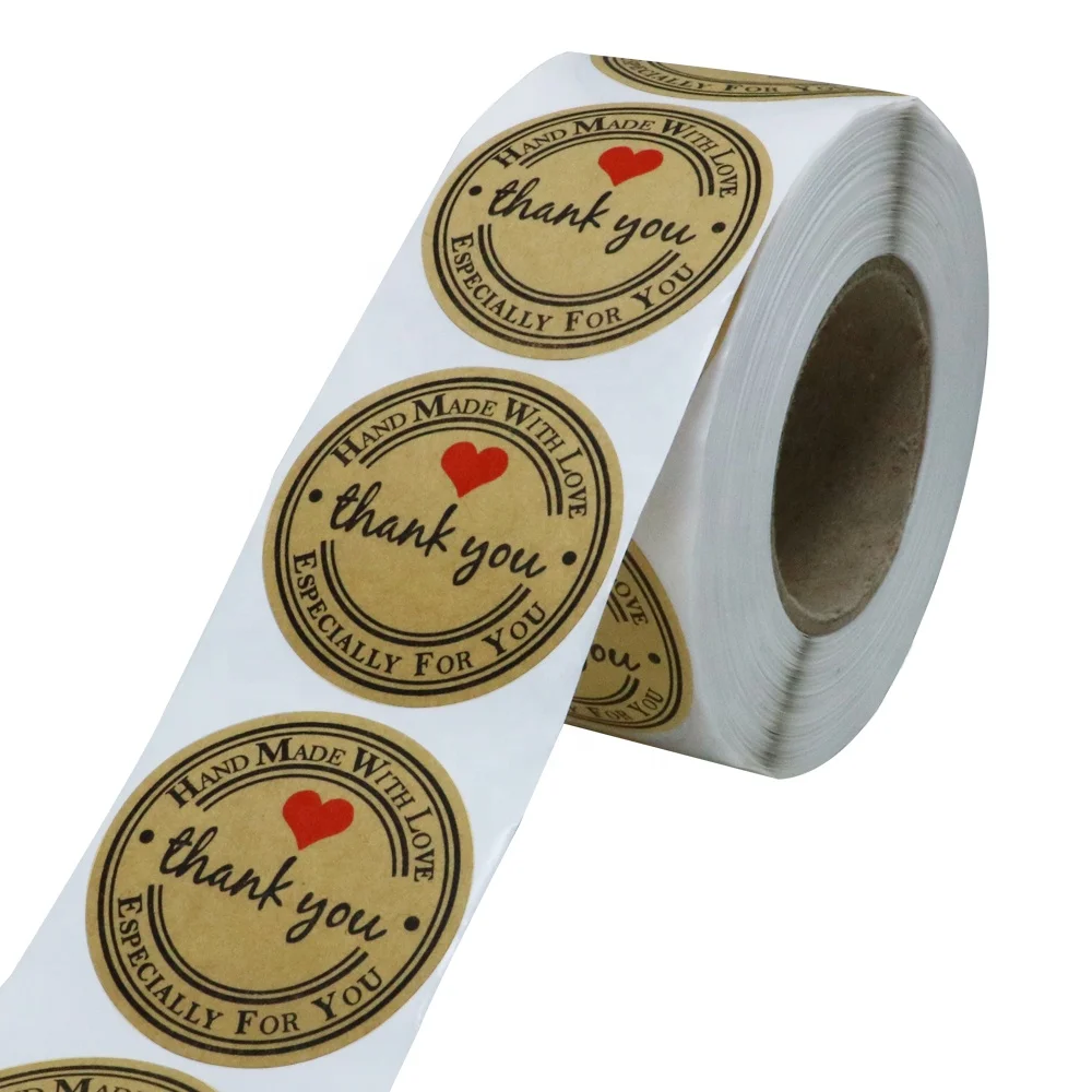 Handmade Tags Hybsk 2 Inch Round Handmade With Love Stickers - 300 Kraft Paper Labels With Black Font Round Adhesive Stickers