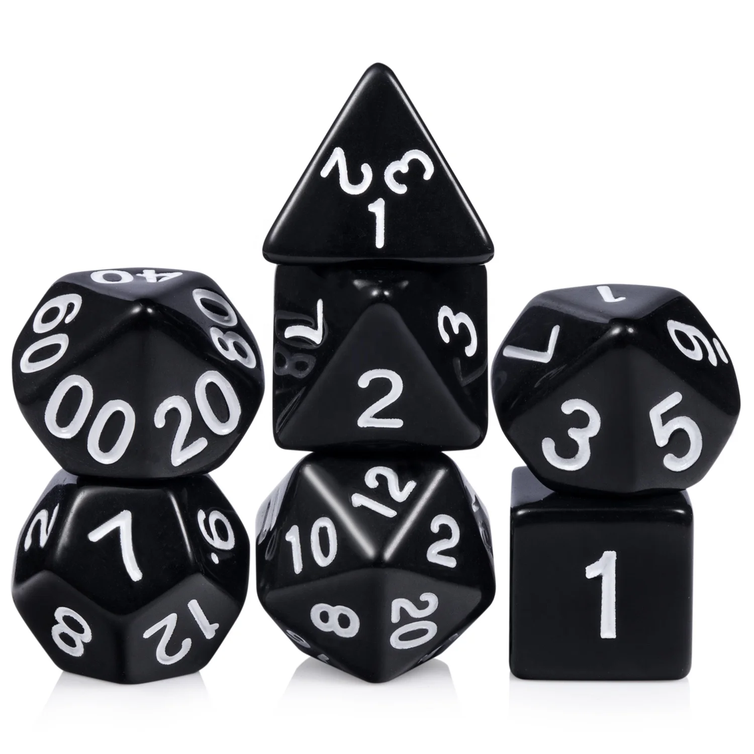 Set Dés D&D En Résine Transparente – 7 Pièces Avec Paillettes Or – D4,D6,D8,D10,D12,D20 – Noir Et Vert