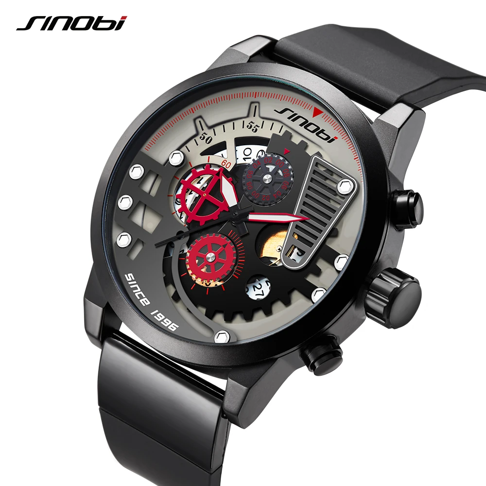 SINOBI Men Watch Original Design Creative Men Sports Watches Gear Dial Watch For Men Chronograph Clock Relogio Masculino 2019 Alibaba