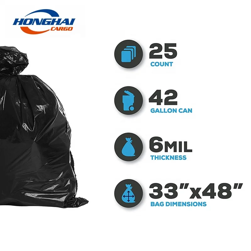 65 Gallon 1.5mil 50'X48' Black Heavy Duty Plastic Garbage Can Liners Bag -  China 65 Gallon Garbage Bag and 50'X48' Plastic Garbage Bag price