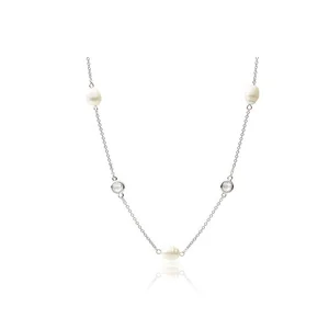 Top Selling on Wholesale Website Sterling Silver Cubic Zirconia Statement Pearl Necklace