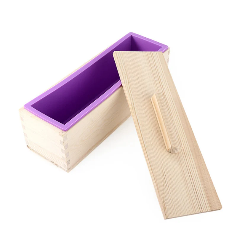 Easy to Clean Rectangular Silicone Soap Mold Durable Big Soap Molds Heat Resistance Silicone Soap Mold With Wooden Box