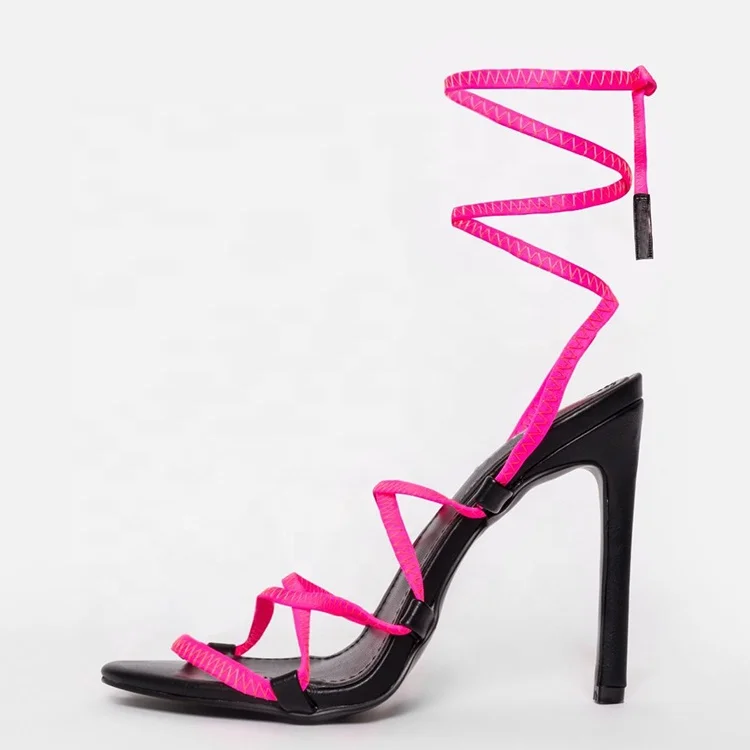 neon lace up heels