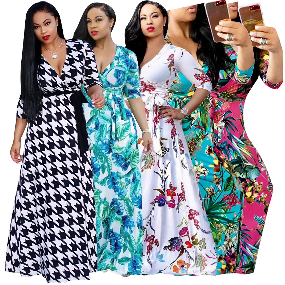 Casual Plus Size Haif Sleeve V Neck Maxi Dress Long One Piece Clothing Summer Women Dresses Buy Women Dresses One Piece Dress Casual Maxi Dresses Product On Alibaba Com