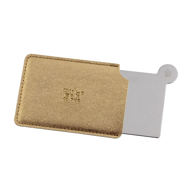 High-end Personalized Credit Card Size Stainless Steel Hand Cosmetic Credit Card Makeup Compack Mirror in Pu Pouch