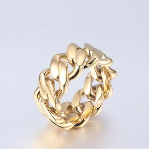 Custom Logo Hip Hop Style Gold Plated Stainless Steel Fashion Rings Unique Jewelry with Impressive Logo Design