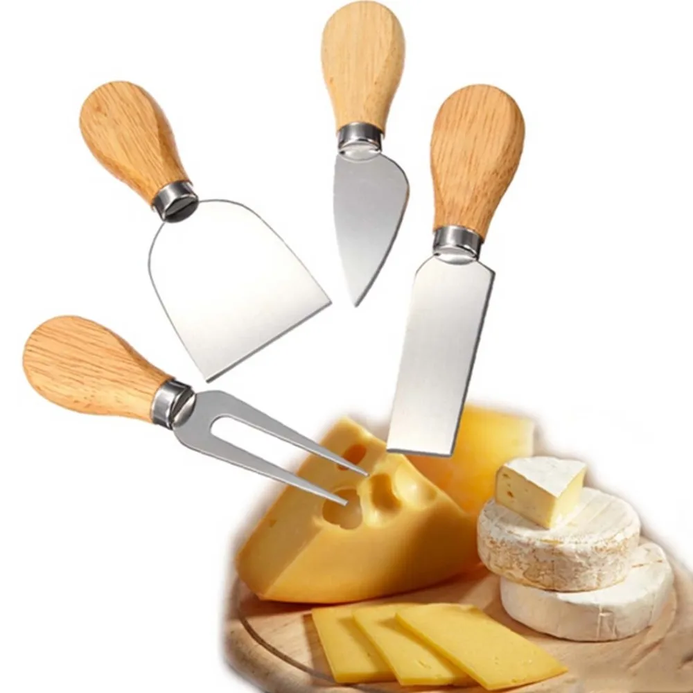 4Pcs/Set Wood Handle Stainless Cheese Butter Blade Fork Cutter  Kitchen Tools W 