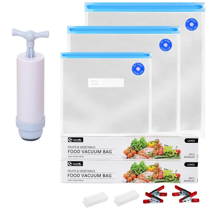 BPA Free Food Saver Zipper Closed Vacuum Sealer Bag with Hand Pump