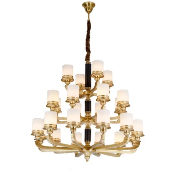 traditional brass and glass lamp shade 12 lights pendant lighting Hanging chandelier Lamp for living room home and hotel