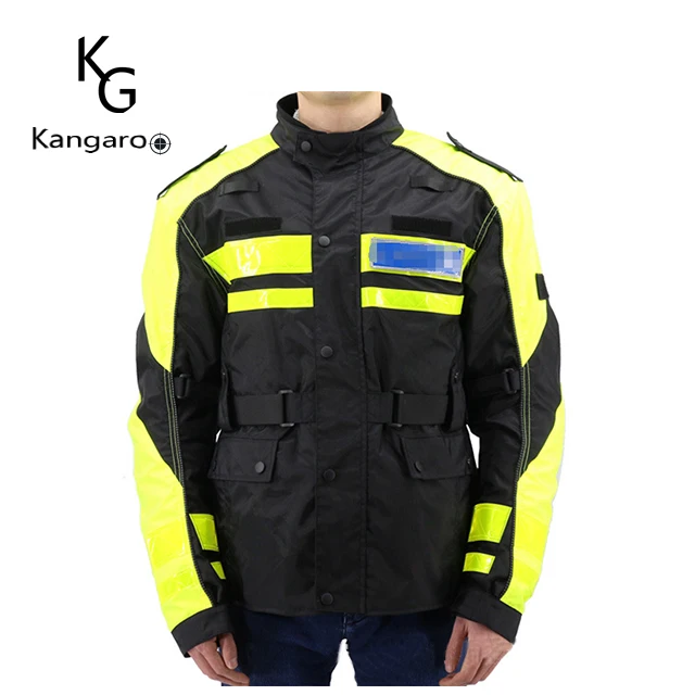 Mens Motorbike High Visibility Black Yellow Jacket Textile Armoured Waterproof 