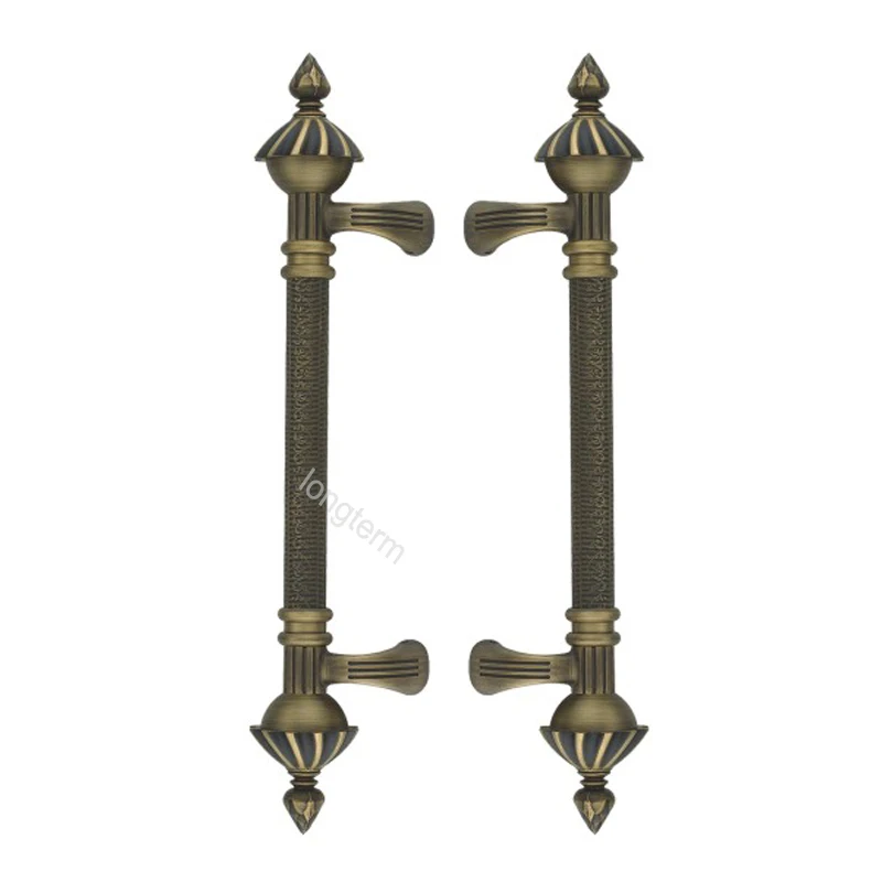 Hotel Double Sided Brass Entrance Door Push Pull Handle Antique Copper Front Main Door Handle Set for Wooden Glass Door