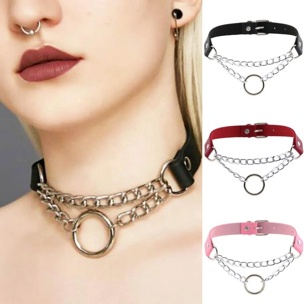 Neu Metall Punk Halskette Kragen Choker O-Ring Anhänger Runde Kreis