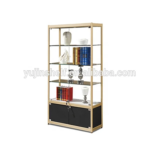 Retail Aluminium Emas Bingkai Lemari Kaca Display Showcase Dengan Adjustable Rak Kaca Buy Lemari Display Tampilan Ritel Kabinet Pintu Kaca Lemari Display Dengan Rak Disesuaikan Product On Alibaba Com