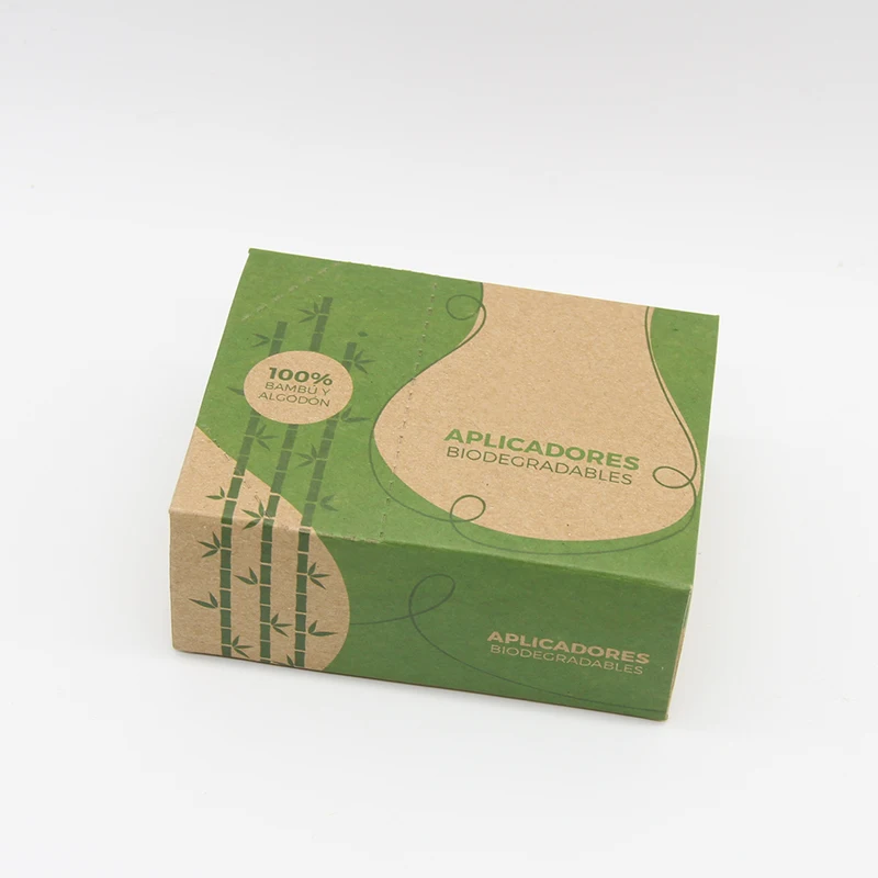 Хлопковый q-образный бамбуковый тампон, биоразлагаемая картонная коробка