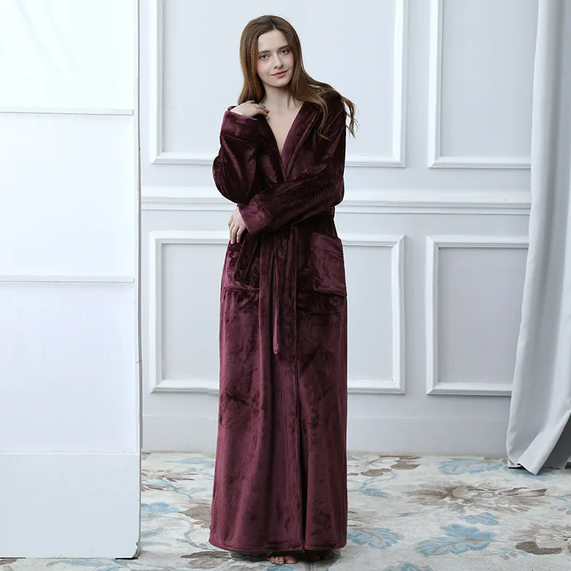 Wholesale Warm Long leeve Lengthened Plush Dressing Gown Hooded Robe Coat Extra Long Hooded Fleece Bathrobes,10 Pieces Wholesale Warm Long leeve Lengthened Plush Dressing Gown Hooded Robe Coat Extra Long Hooded Fleece Bathrobes,10 Pieces