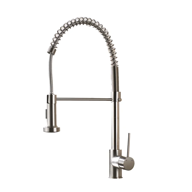 Brushed Nickel Kitchen Pull Down Sprayer Faucet Single Handle Mixer Deck Mounted 
