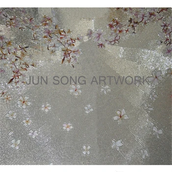 JS MFL-SF02 Handmade Glass Mosaic Mural Pink Flower Pattern Silver Backsplash Dining Room Wall Tile