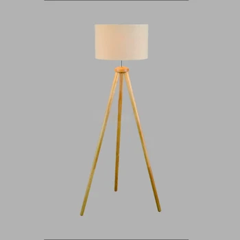 Tripod Wood Floor Lamp Decoration Lighting 3 Legs Standing Lamps With Drum Fabric Shade