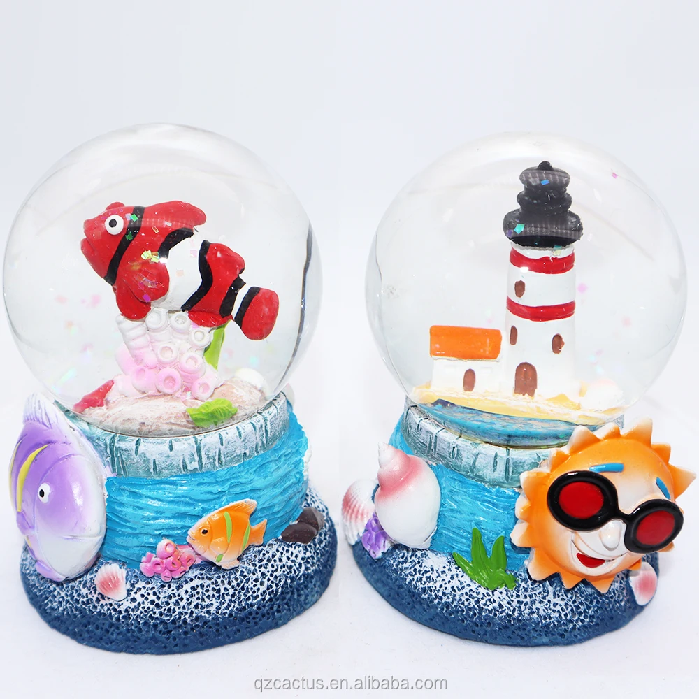 Decoration Best Price Hot Sela Ocean Series Custom Snow Globe Resin Sea Turtles Dolphin Fish Resin Souvenir Items Cactus 7X7X9CM